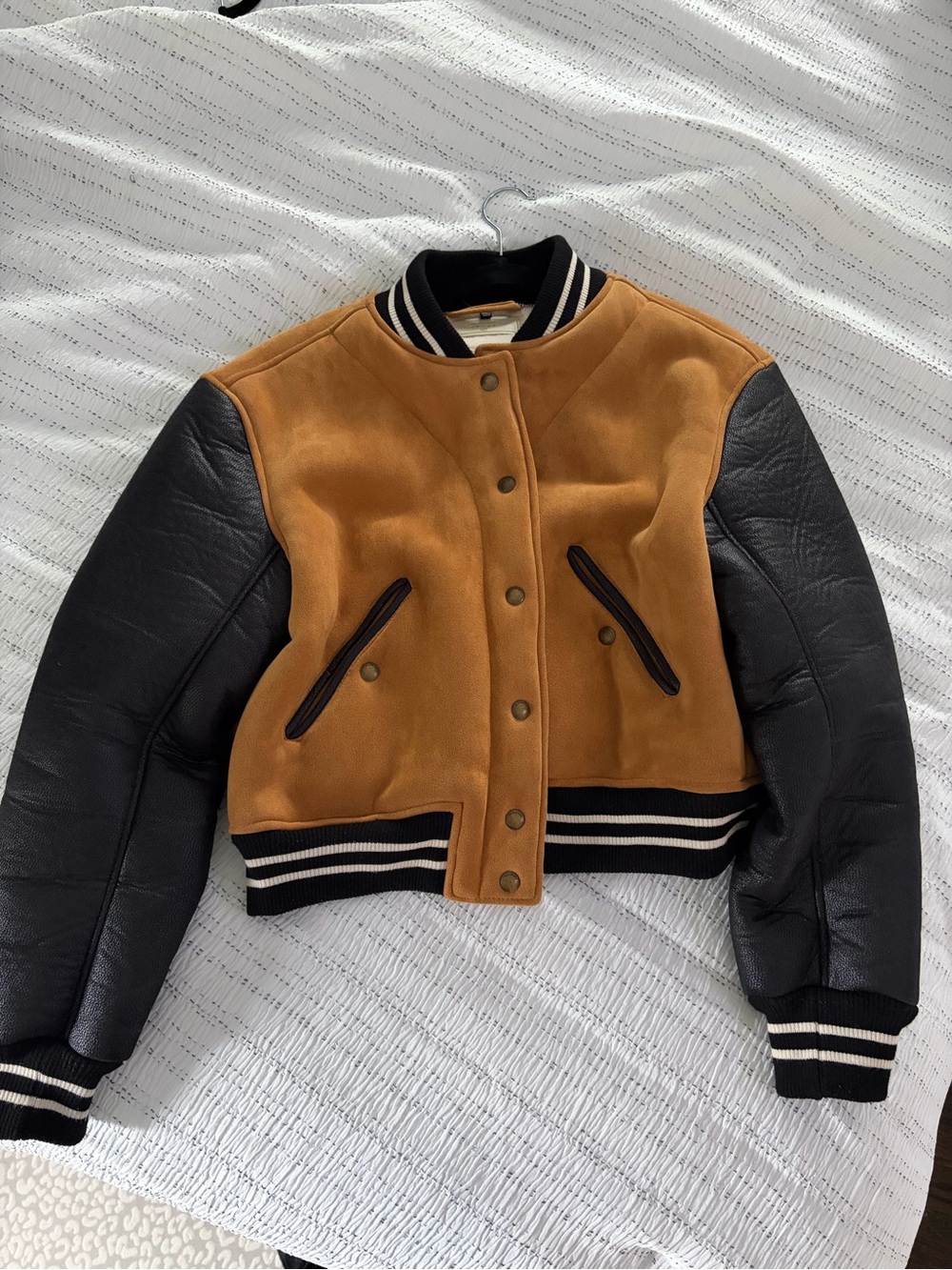 Blank NYC classic Two-Tone Women's Bomber Jacket - Black & Camel